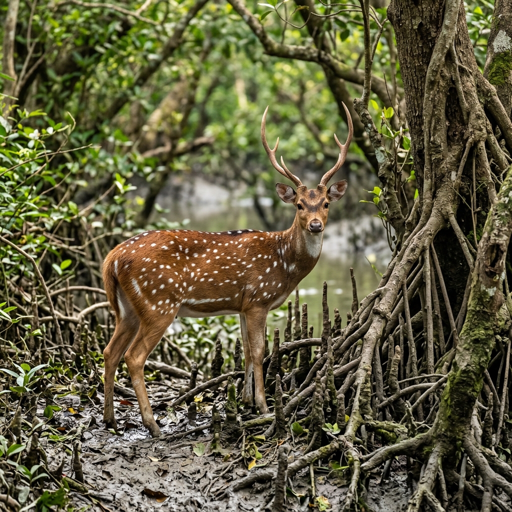 Wildlife watching spotted deer